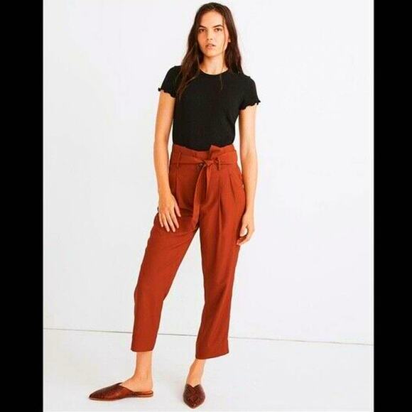 Madewell Womens Orange Clay Polyester Drapey Paperbag Tie Pants NWT - Picture 5 of 7
